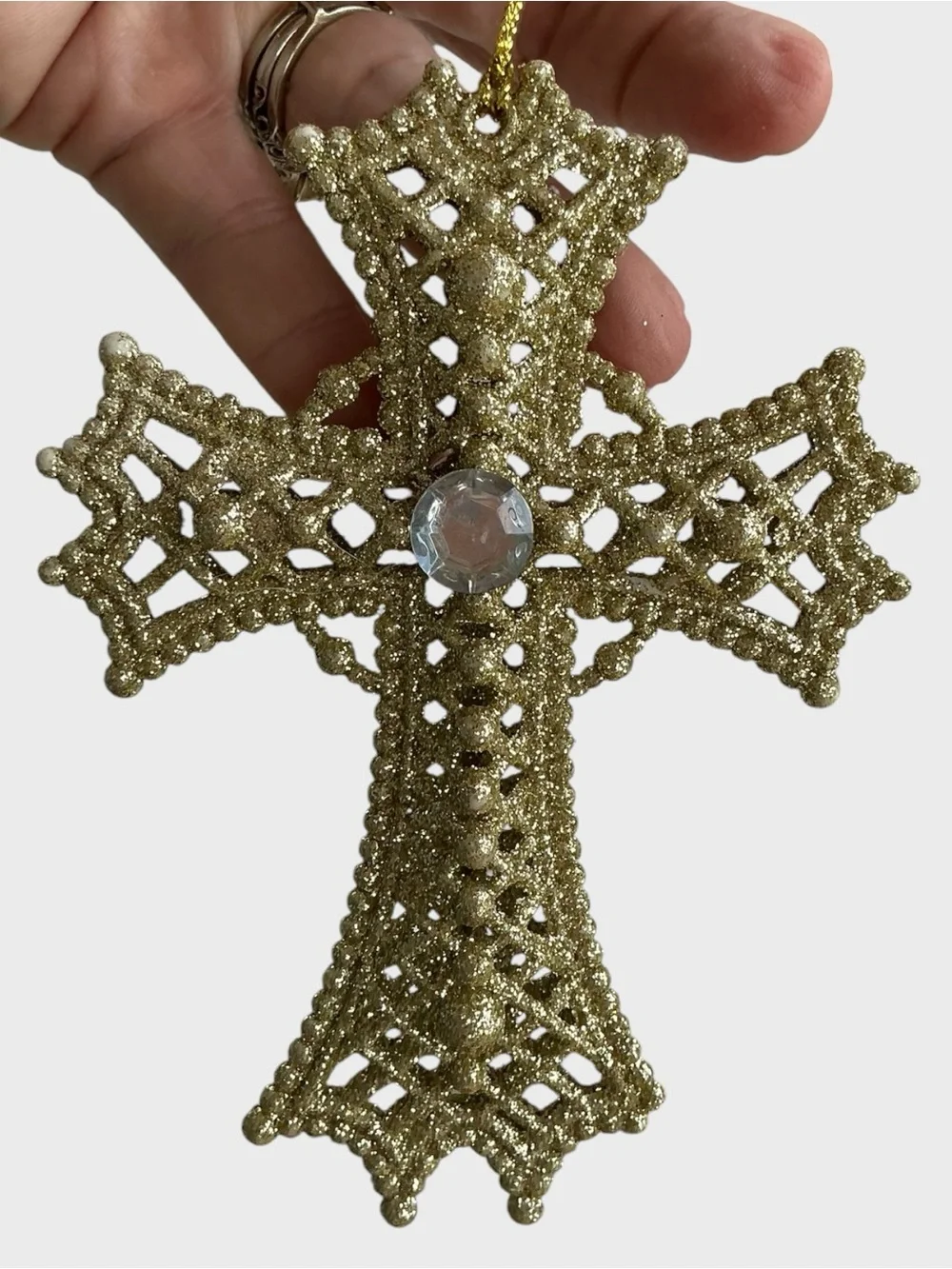 Vintage Christmas ornaments, wire wood, farmhouse, religious cross